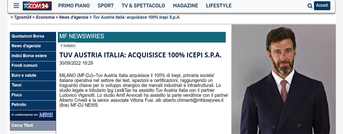 Tuv Austria Italia: acquisisce 100% Icepi S.p.A.